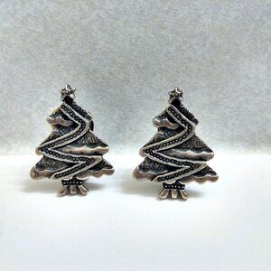 Vintage Christmas Tree Earrings Pewter Newpro Clip On